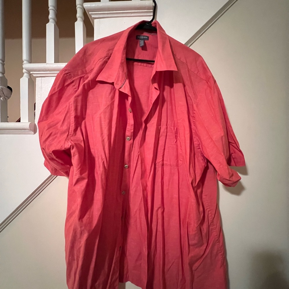 Van Heusen Air Short Sleeve 3XLT Orange / Red / Flamingo color Button Down Shirt